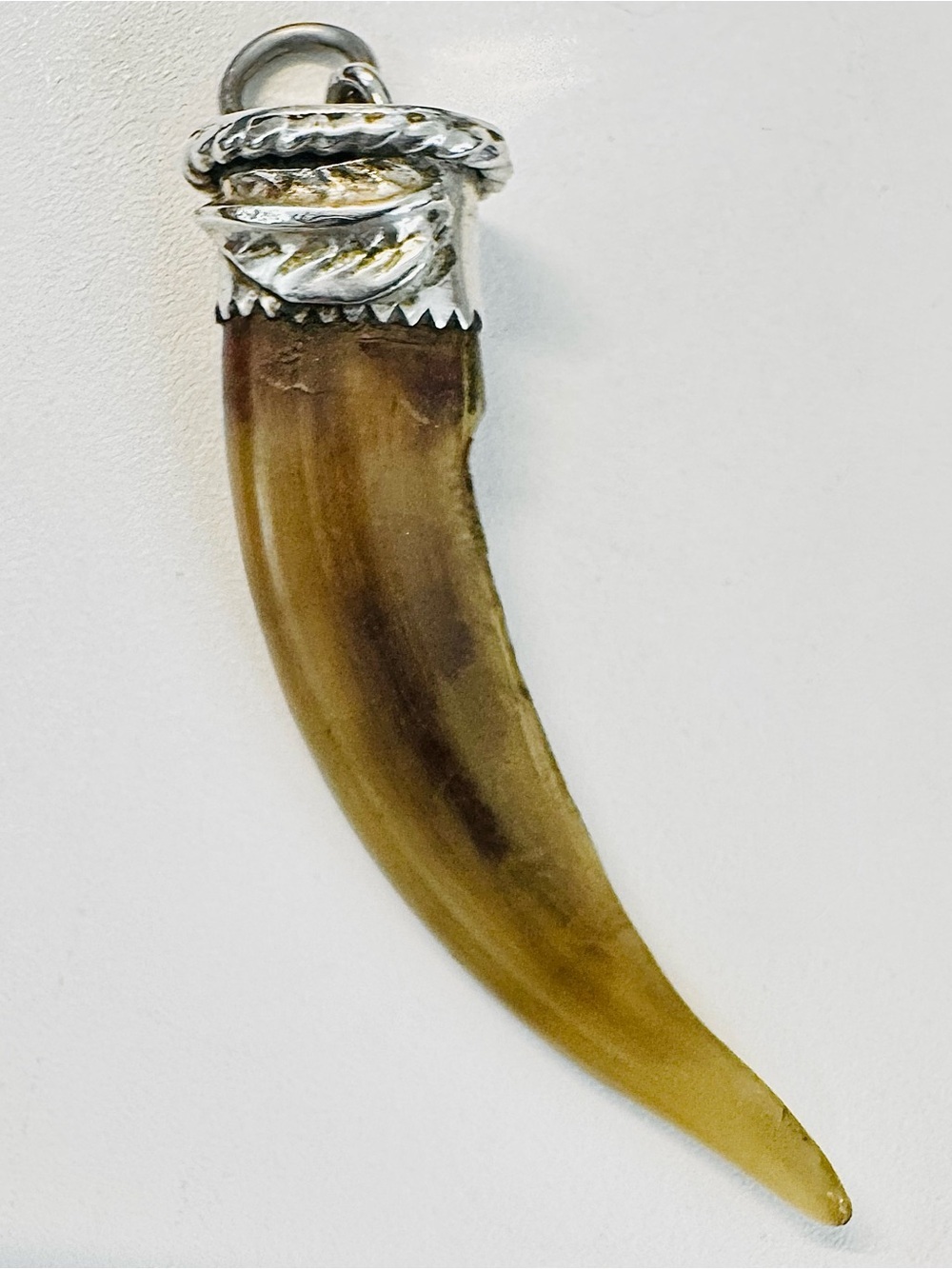 Vintage Navajo E. Harris Sterling Silver Wild Boar Tusk Pendant Talisman